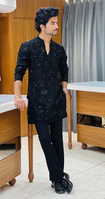 Z BLACK kurta pajama set with Embroidery