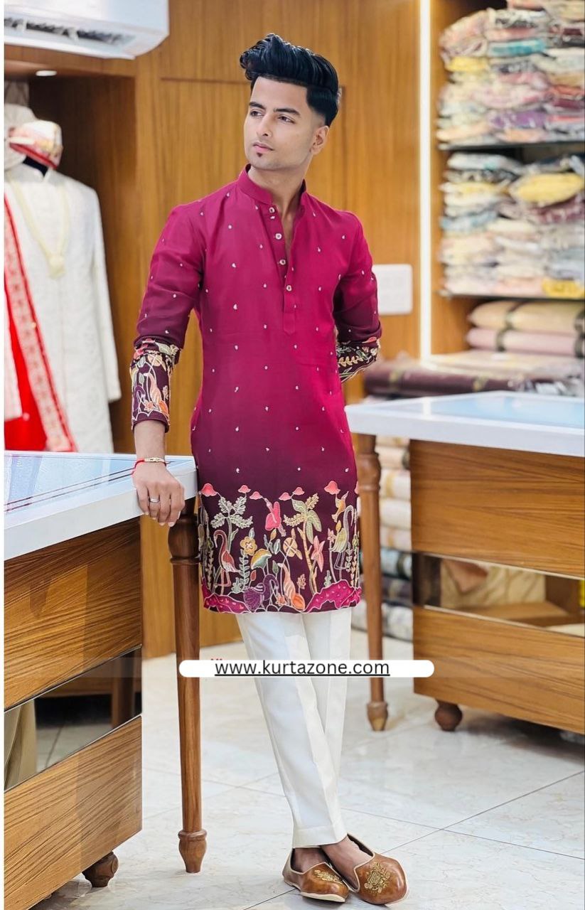 DARK PINK PRINTED KURTA SET