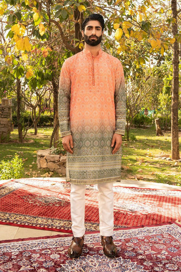 ORANGW BANDHANIPRINTED KURTA WITH PAJAMA SET